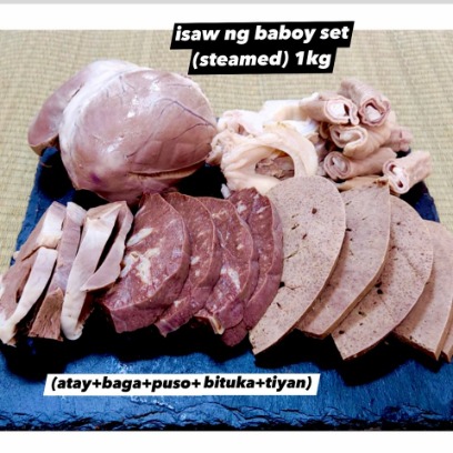isaw ng baboy set 1kg(steamed) - atay+baga+puso+bituka+tiyan